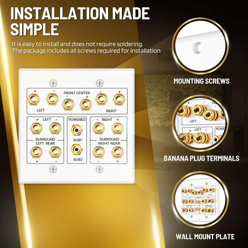 TNP Products TNP 7.2 Surround Sound Subwoofer and Speaker Wall Plate - AV Home Theater Media HDMI Banana Plug RCA Wall Speaker Connection Audio Plate - Image 5